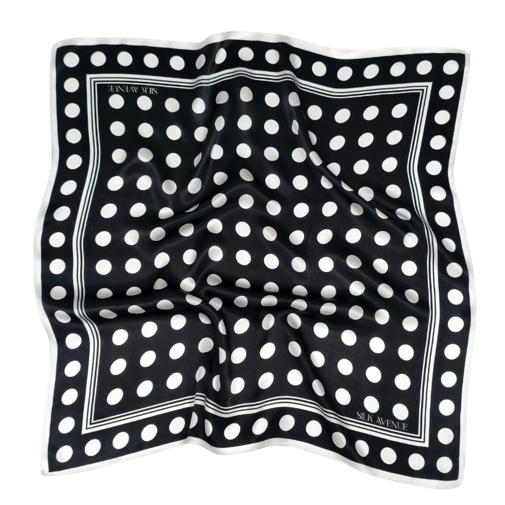 Apaszka jedwabna - 68 cm x 68 cm -  Grochy Czarna