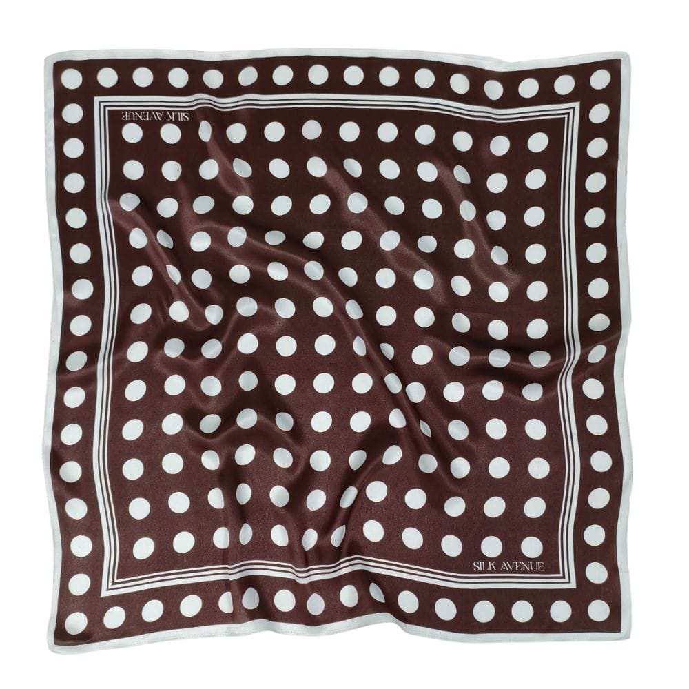 Apaszka jedwabna - 68 cm x 68 cm -  Grochy Czekoladowy Brąz